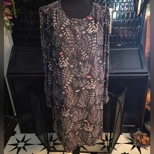 Loft Floral Butteryfly Long Sleeve Tunic Dress Medium